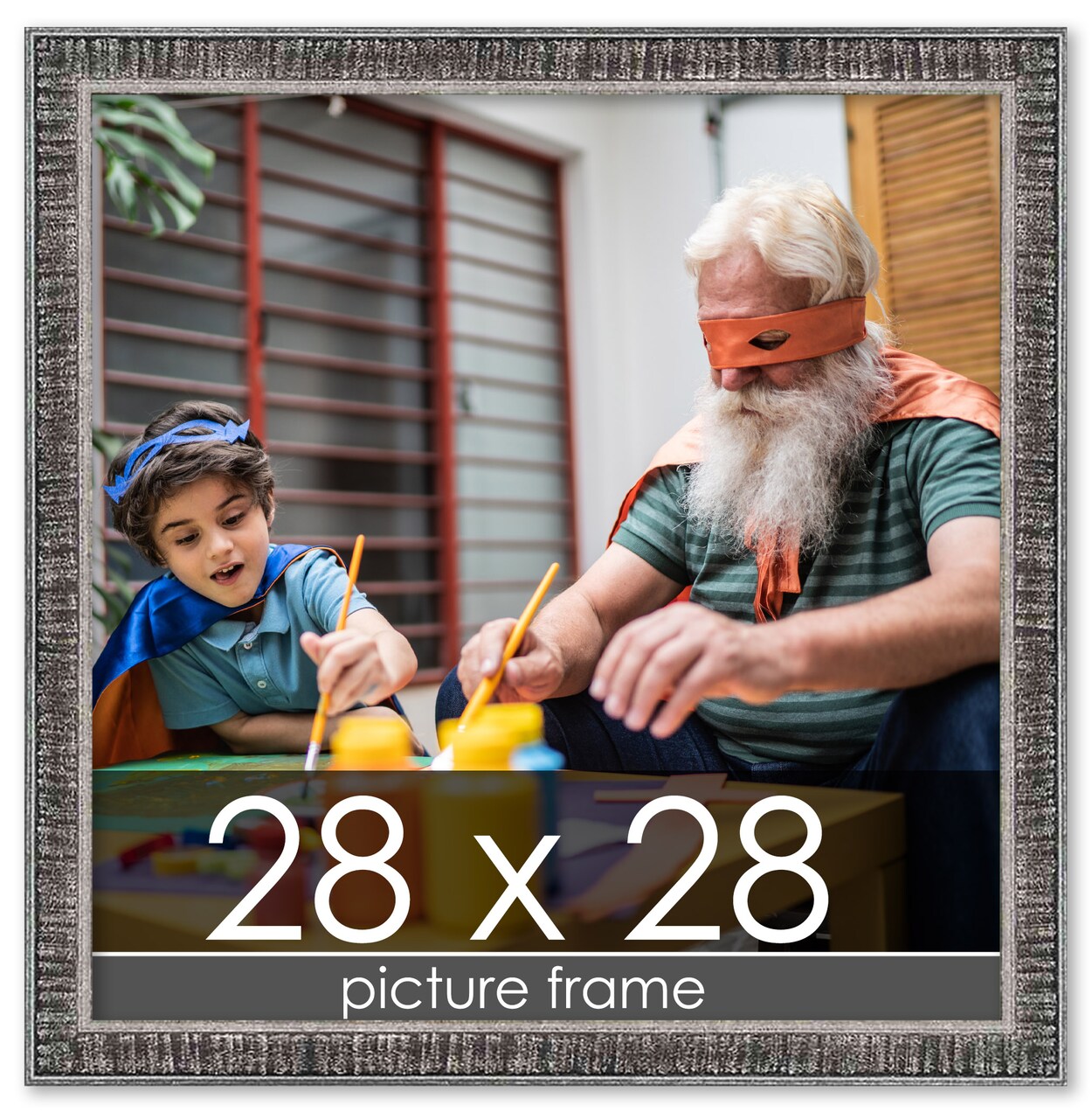 Square Textured Black Picture Frame - UV Acrylic, Foam Board Backing, Hanging Hardware